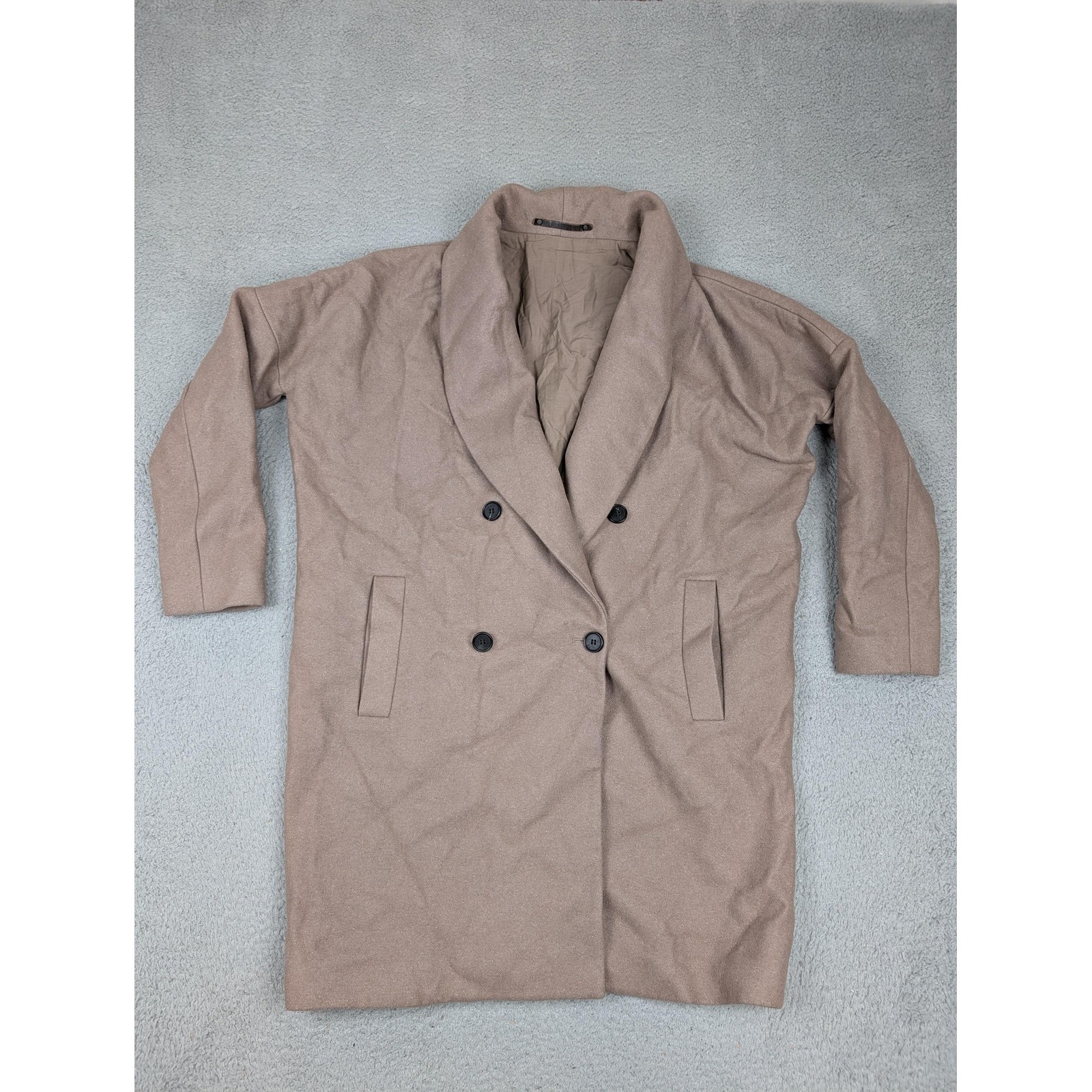 Allsaints Ember Nesi Coat Mens Medium Beige Wool Shawl Collar Long Overcoat
